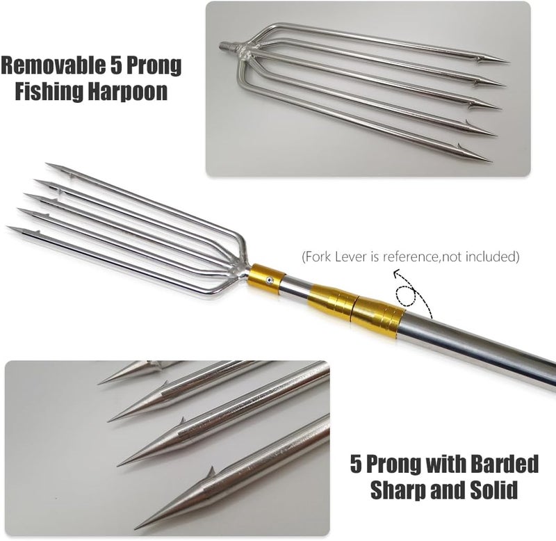 Dutiplus Large Fishing Harpoon 1~11 Prong Barded Stainless Steel Hunting Fish Gig Gaff Fork Hook with 8mm Screw for Catching Big Fish Mole Big Bullfrog - Image 3